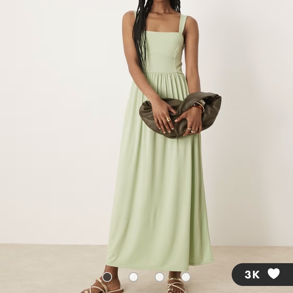 ASOS Design Square Neck Midi Dress in Sage